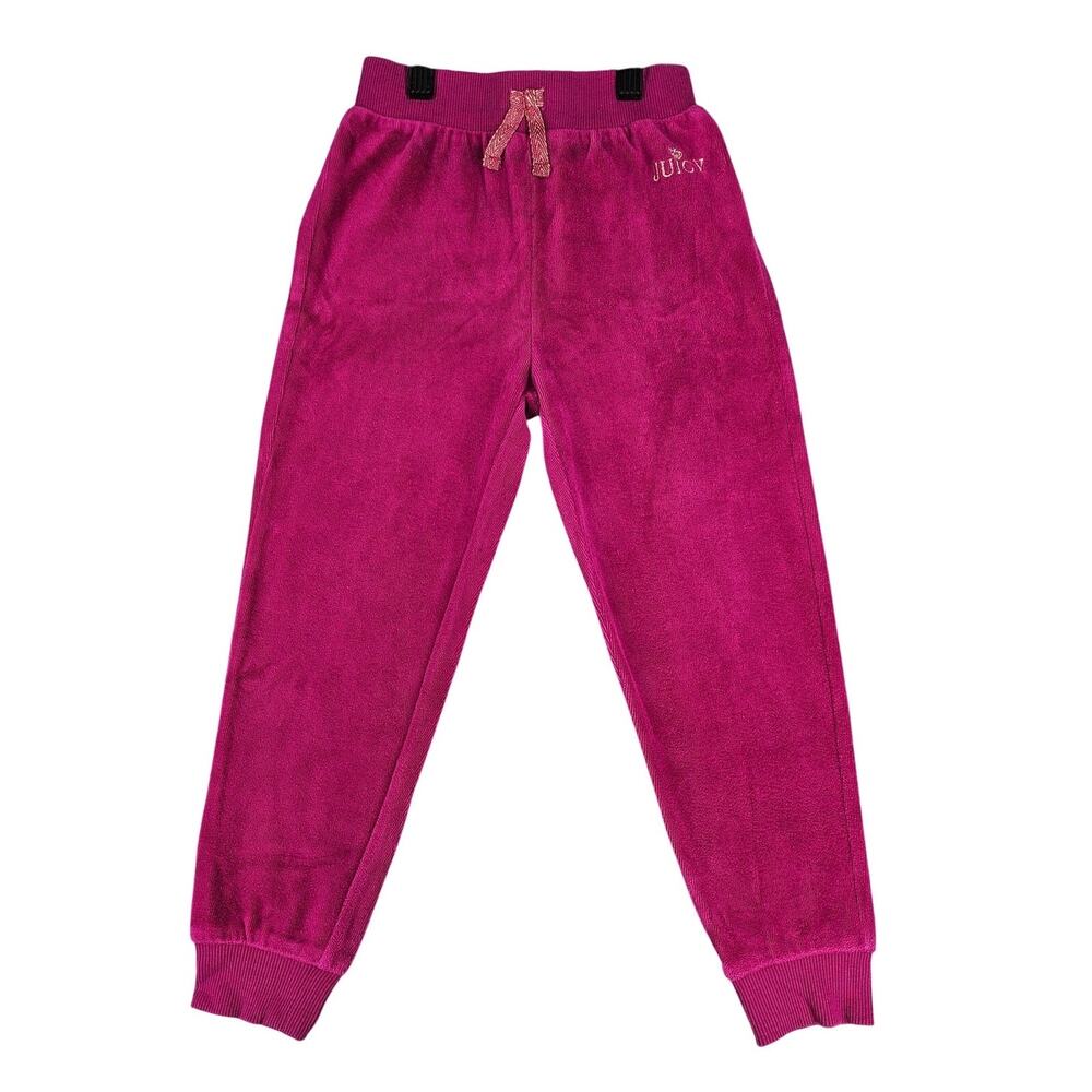 JUICY COUTURE GIRLS VELOUR SWEATPANTS – SIZE 5 – MAGENTA – COTTON BLEND – CLEAN